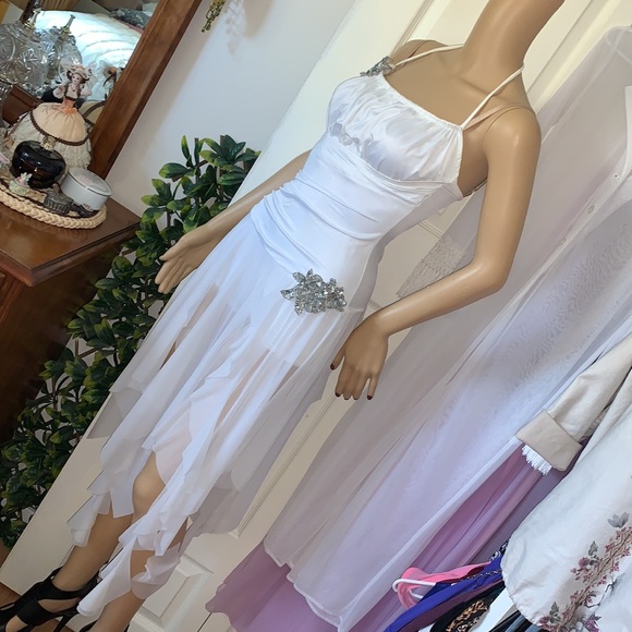 White spandex BALLET DANCE romper sheer shark bite hankie hem fairy costume S - Picture 16 of 17